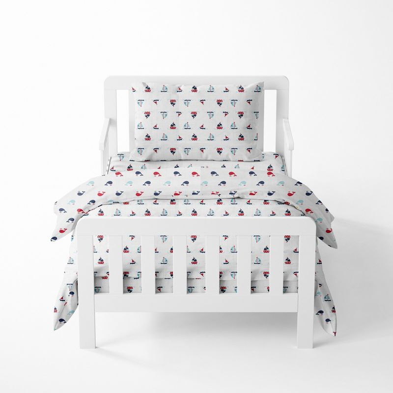 Bacati - Little Sailor Boys Whales/Boats Muslin 4 pc Toddler Bedding Set, 1 of 11
