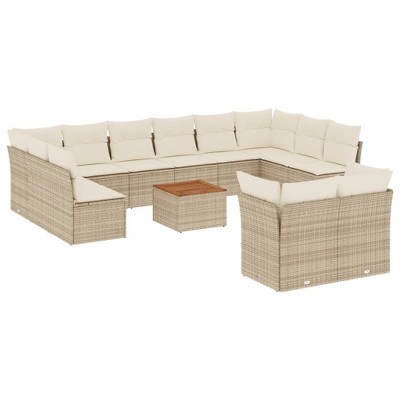 vidaXL Patio Sofa Set with Cushions Outdoor Furniture 13 Piece Poly Rattan - Beige and Cream