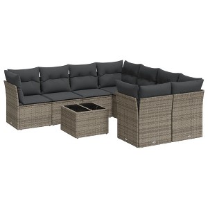 vidaXL Patio Sofa Set Gray PE rattan 9 Piece Modular Patio Sofa Set - 1 of 4