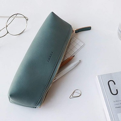Fmeida Pencil Bag Pen Case Cosmetic Pen Pencil Stationery Pouch Bag Case/PU Leather Small Pencil Apricot