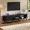 Angel Sar 75'' Modern Fluted TV Stand with Charging Station, Oval Media Console with Golden Handles, Sliding Tambour Doors & Storage Drawers, Black - 2 of 4