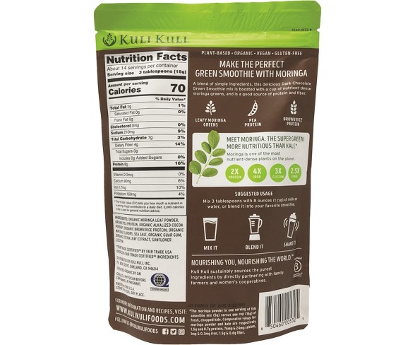 Kuli Kuli Organic Vegan Moringa Green Smoothie Mix - Chocolate - 8.9oz