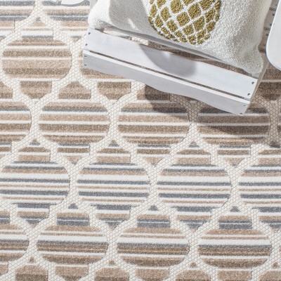 Grey and Ivory Geometric Washable Synthetic Area Rug