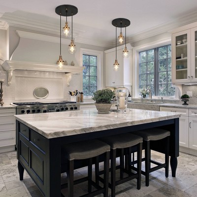 Matte Black and Gold 3-Light Glass Pendant Chandelier