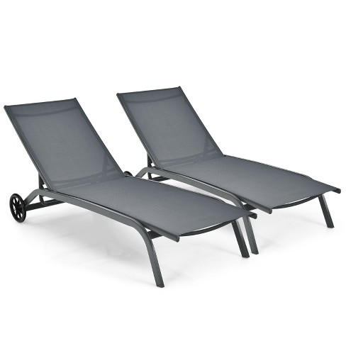 Costway 2pcs Patio Lounge Chair Chaise Adjustable Back Recliner W