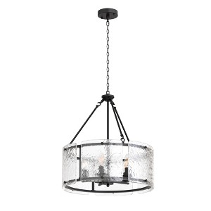 DORESshop 5-Light Black Drum Chandelier Pendant Light with Glass Shade and E12 Base for Dining Room, No Bulbs Included - 1 of 4