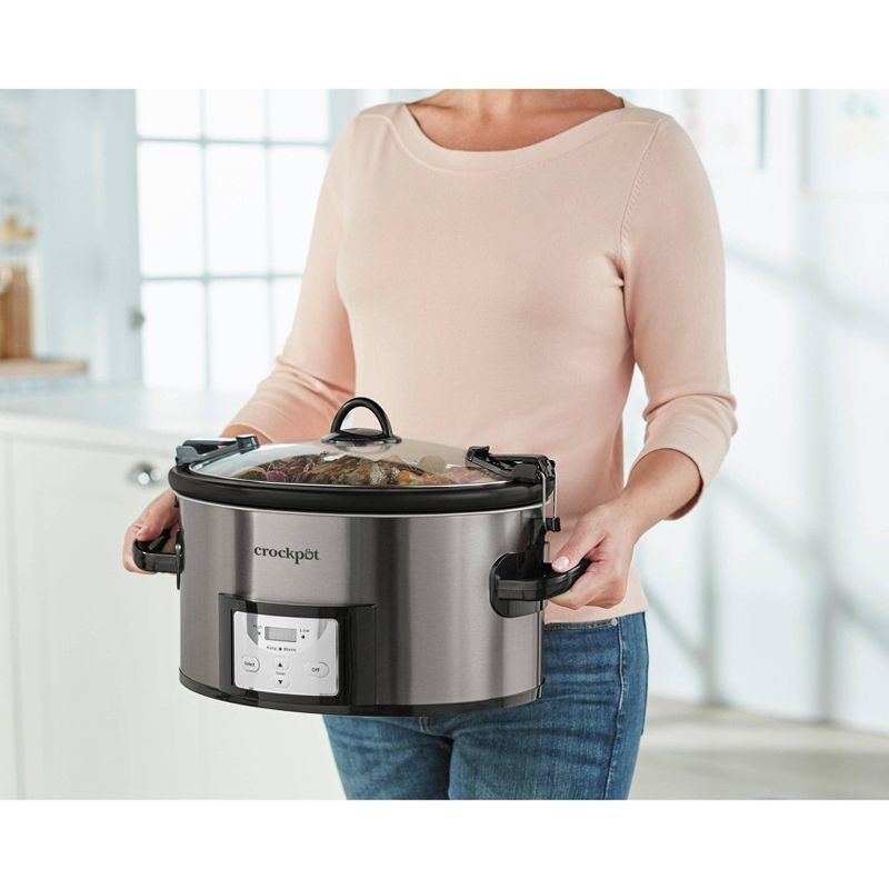 Crock Pot 7qt Cook &#38; Carry Programmable Easy-Clean Slow Cooker - Stainless Steel, 3 of 15