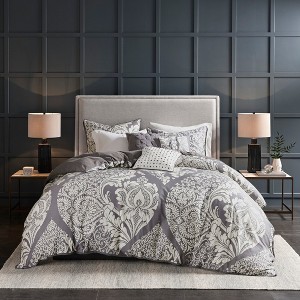 6 Pcs Gorgeous Damask Print Cotton Duvet Set, All Season Cozy Home Textile fits Lux Bedroom Decor - 1 of 4