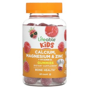 Lifeable Kids Calcium, Magnesium & Zinc + Vitamin D3 Gummies, Natural Raspberry, 60 Gummies - 1 of 2
