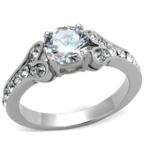 Slickblue Silver Tone Engagement Ring for Women – Round CZ Center with Pave Band – Polished Stainless Steel – 5–10 - 1 of 4