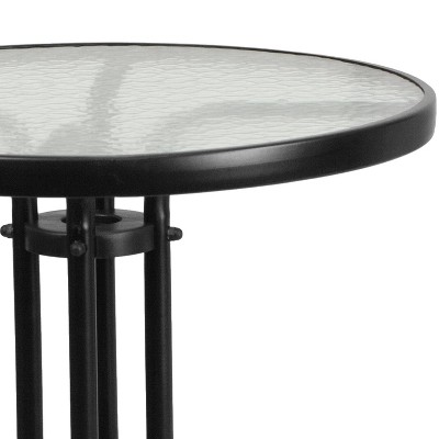 Emma and Oliver 23.75" Round Clear Glass Black Metal Table
