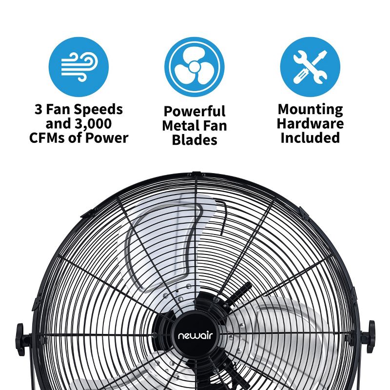 Newair 20" Outdoor High Velocity Wall Mounted Fan with 3 Fan Speeds and Adjustable Tilt Head, 4 of 12