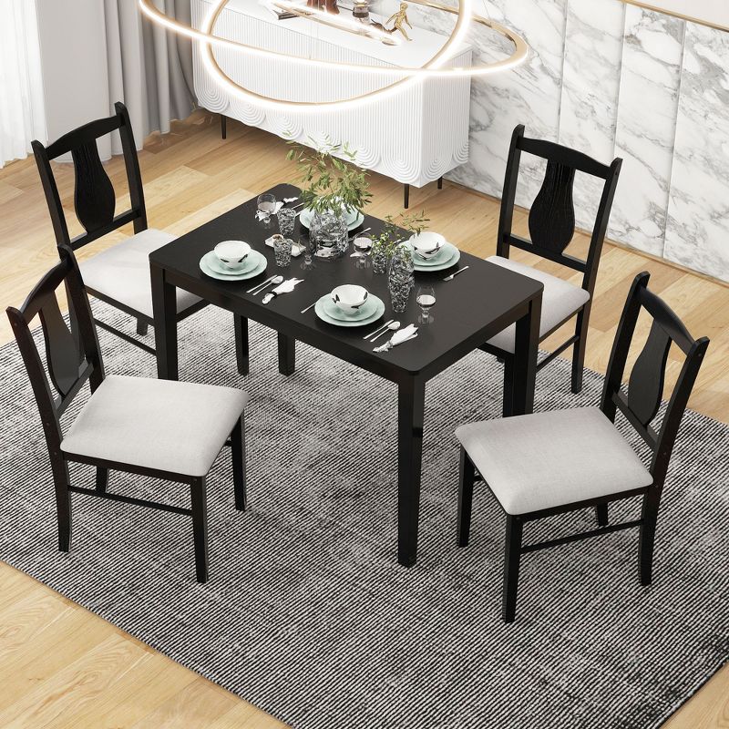5-Piece Kitchen Dining Table Set, Wooden Rectangular Dining Table and 4 Upholstered Chairs for Kitchen and Dining Room - ModernLuxe, 2 of 12