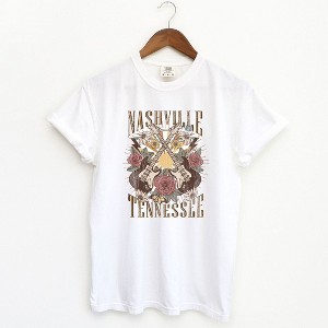 Simply Sage Market Women's Nashville Retro Flowers Short Sleeve Garment Dyed Tee - 1 of 2