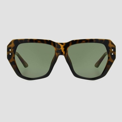 Women's Tortoise Shell Print Rectangle Sunglasses - Universal Thread™ Black