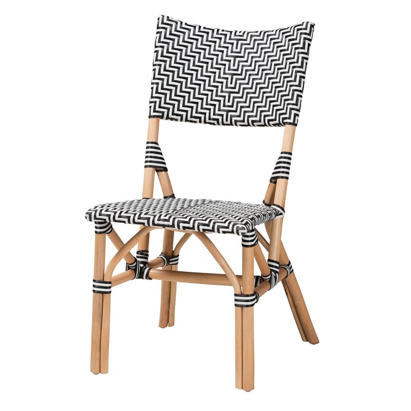 bali & pari Wagner Modern French Black and White Weaving and Natural Rattan Bistro Chair, 2 of 10