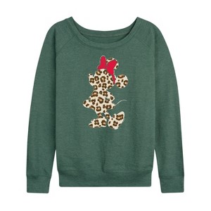 Women's - Disney - Leopard Print Minnie Lightweight French Terry Wide Neck Long Sleeve Shirt - 1 of 4