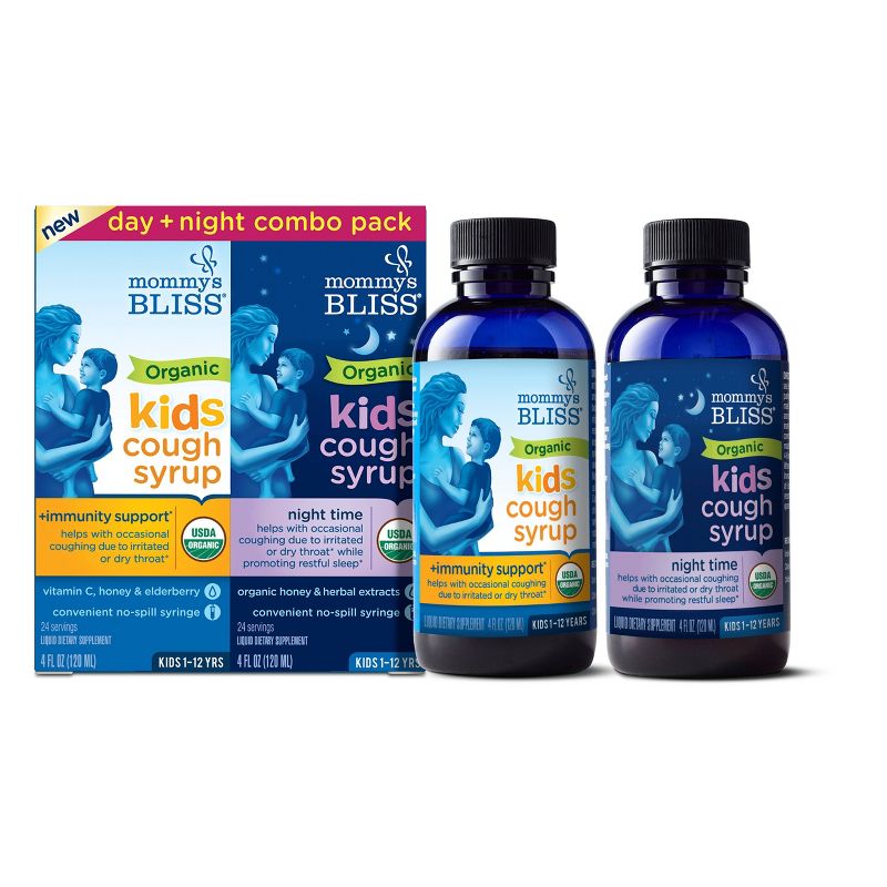 Mommy&#39;s Bliss Organic Kids&#39; Day &#38; Night Immunity Boost &#38; Cough Relief Syrup Combo Pack - 8 fl oz/2pk, 1 of 8