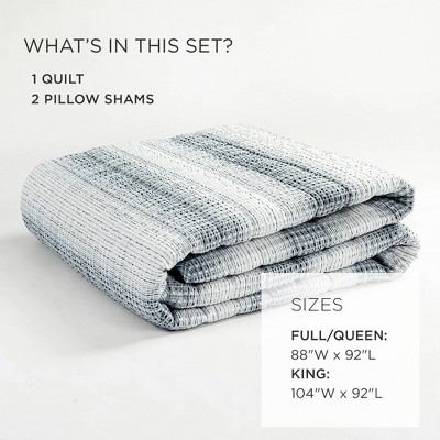 Navy and White Microfiber Full/Queen Waffle Quilt Set