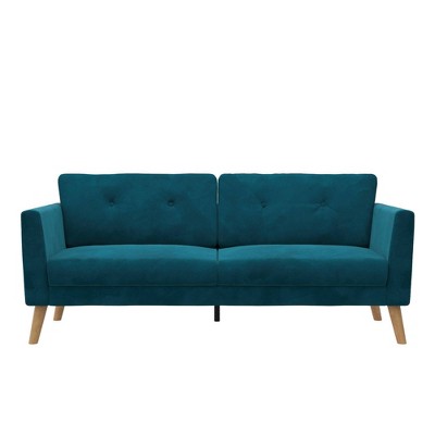 Mid-Century Boho Glam Blue Velvet Tufted Sofa