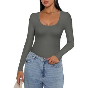 Ekouaer Women Long Sleeve Shirt Scoop Neck Tops Slim Fit Basic Top Thermal Undershirts Base Layer Tee - 1 of 4
