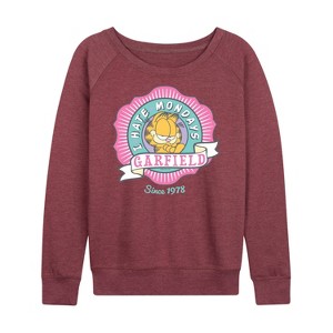 Women's - Garfield - I Hate Mondays Badge Lightweight French Terry Wide Neck Long Sleeve Shirt - 1 of 4