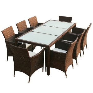 vidaXL 9-Piece Outdoor Patio Dining Set with Cushions | Poly Rattan Garden Furniture | Weather-Resistant, Easy to Clean | Brown & White - 1 of 4