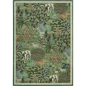 Jungle Print Washable Rug - Non-Slip Low Pile Stain Resistant Carpet for Living Room, Bedroom, Nursery, Playroom - 1 of 4