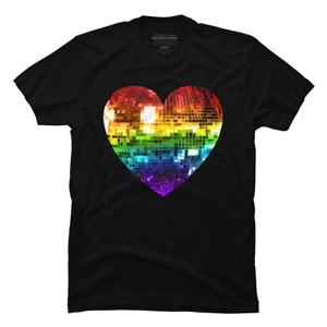 Adult Design By Humans Disco Ball Rainbow Heart By melvillesT-Shirt - 1 of 2