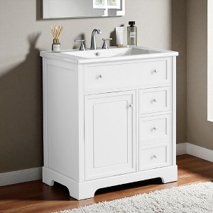 30-Inch Bathroom Vanity with Sink, Freestanding Cabinet with 2 Drawers and Door Shelf,Ceramic Basin, 8-Inch Faucet Mount - 1 of 4