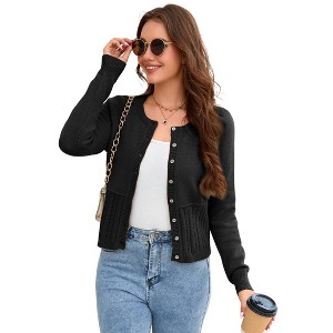 Clearlove Women Cropped Cardigan Sweaters Crew Neck Button Up Knit Coat - 1 of 4