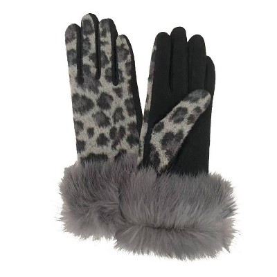Women's Persia Animal Print Gloves With Fur Cuff - Dupatta Designs