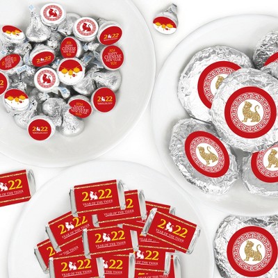Big Dot of Happiness Chinese New Year - Mini Candy Bar, Round Candy, & Circle Stickers - 2022 Year of the Tiger Party Candy Favor Sticker Kit 304 Pcs