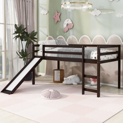 NicBex Twin Size Loft Bed with Ladder and Slide,Loft Bed Frame with Guardrails,Bed Frame for Kids,Box Spring Not Required