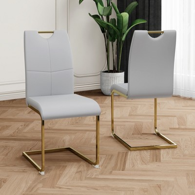 ALEXOUN Modern Dining Chairs Set of 2, PU Faux Leather High Back Upholstered Chairs, with Gold Metal Legs,for Kitchen,Living,Bedroom,Dining Room