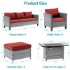 Sonkuki 8 Pieces Patio Sofa with Rectangle Fire Pit Table and Ottomans, Wicker Conversation Couch, Light Gray Cushion - 3 of 4