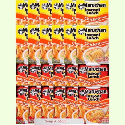 Maruchan Ramen Instant Soup Cup Noodles 24 Count - 12 Chicken Flavor & 12 Hot & Spicy Chicken Flavor , 2 Flavors
