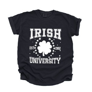Simply Sage Market Women's Irish University Clover Short Sleeve Garment Dyed Tee - 1 of 4