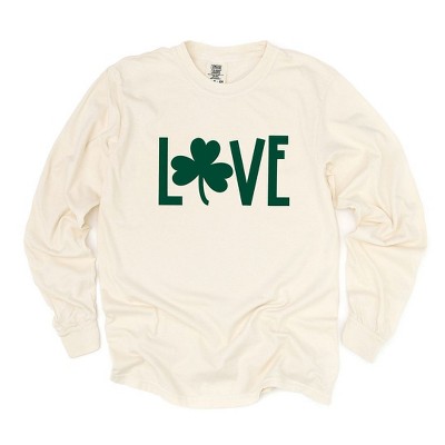 Simply Sage Market Women's Love Clover Puff Print Long Sleeve Garment Dyed Tee