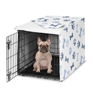Sweet Jojo Designs Dog Crate Kennel Cover 30in. Paw and Bone Navy Blue and White - 1 of 4
