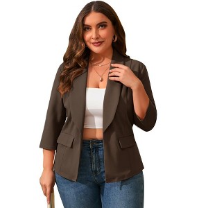 Whizmax Womens Plus Size Casual Pocketed Blazer Office Open Front 3/4 Sleeve Cardigans Jacket Work Suit,Deep Brown,XL - 1 of 4