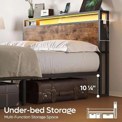 Bestier Queen Size Metal Frame Bed with LED Headboard and Storage