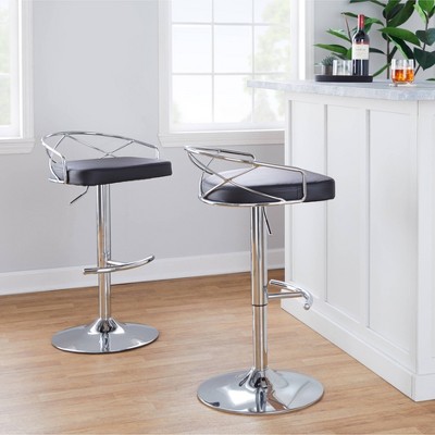 Set of 2 Black Adjustable Swivel Metal Barstools