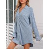 cheibear Women's Button Down Nightgown Strechy Knit Long Sleeves Nightshirt Shirtdress - 2 of 4