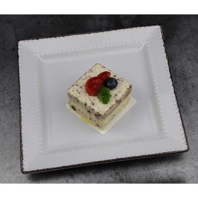 White Square Beaded Ceramic Dinnerware Set, Service for 4