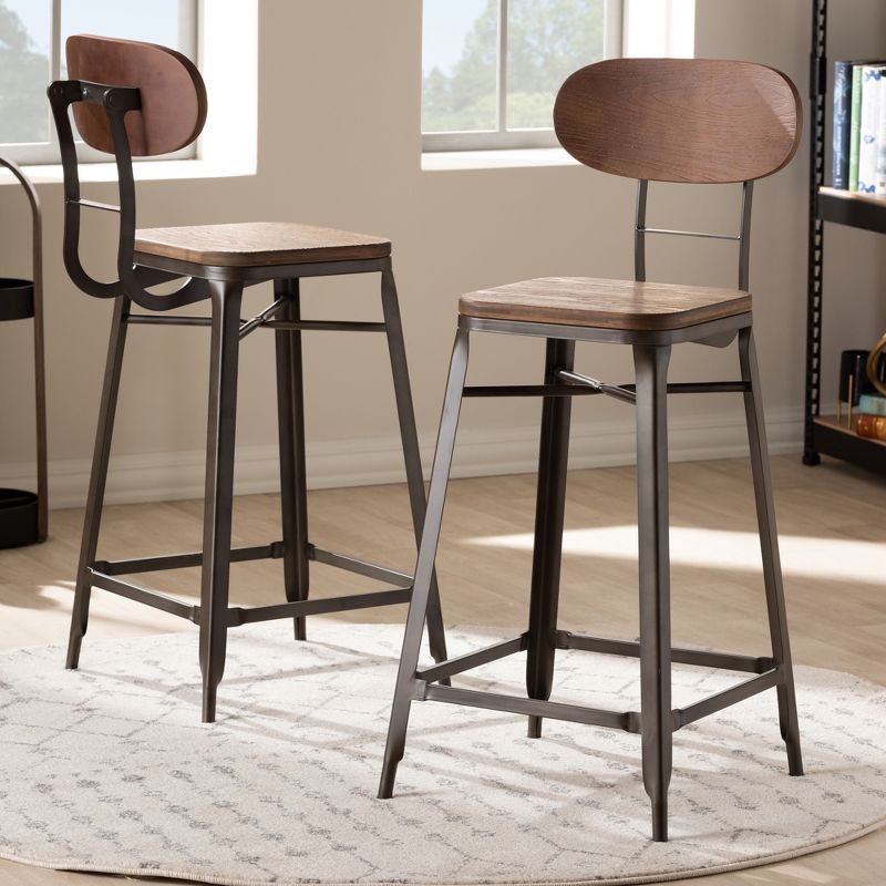 Set of 2 Varek Bamboo and Rust Finished Steel Stackable Counter Height Barstools Brown - Baxton Studio, 5 of 9
