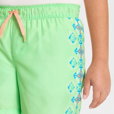 Art Class Boys' Tropical Geos Side Piecing Swim Trunks with Built in Boxers - Art Class™ Green L — фото 3