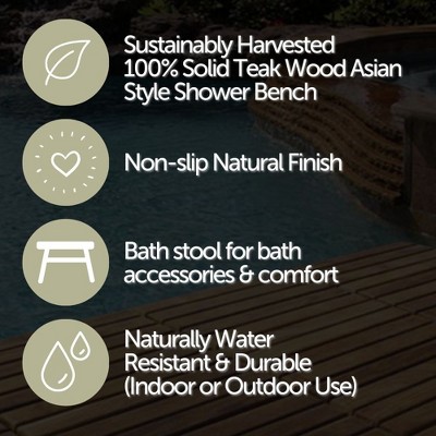 Nordic Teak 30" Asian Style Shower Bench with Shelf