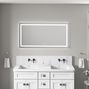 55 x 28 Inch LED Bathroom Mirror with Front and Backlight, Wall Mounted Vanity Mirror with Aluminum Frame,Anti-Fog,Memory, 3 Colors, Stepless Dimmable - 1 of 4