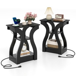 Tangkula End Tables w/Charging Station Set of 2 3-Tier Side Tables w/USB Ports & Outlets - 1 of 4